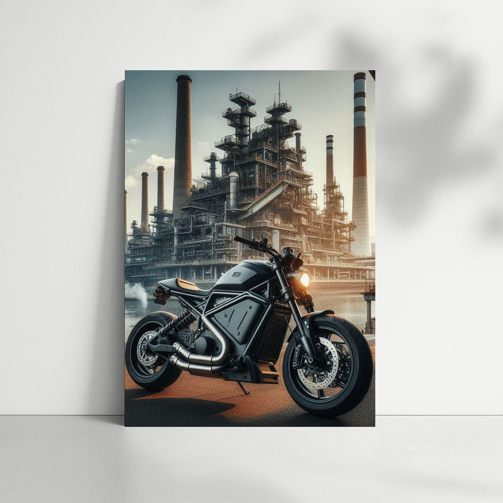 Electric Motorcycle in Industrial Zone: Urban Speed and Technology