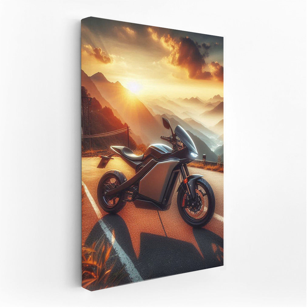 Sunset Wind: Electric Motorcycle on Mountain Road