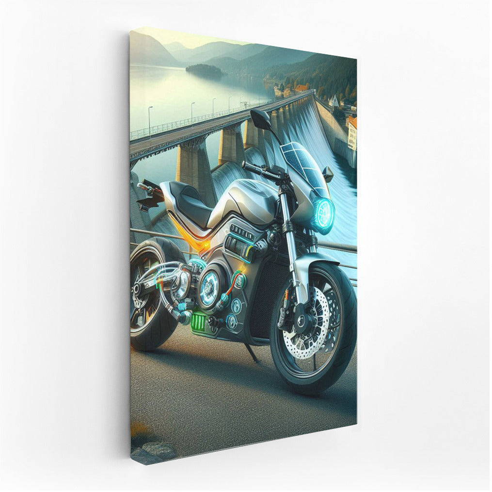 Electric motorcycle on the dam: a symphony of speed and nature