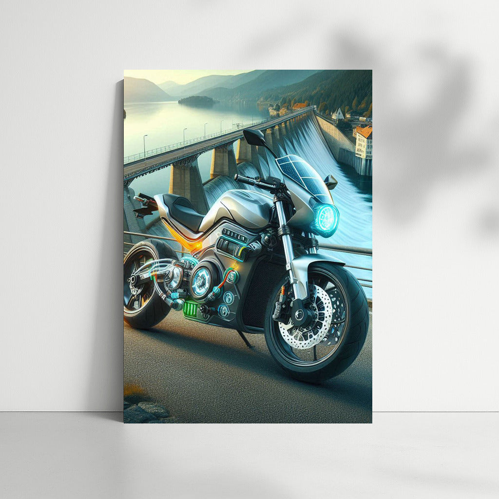 Electric motorcycle on the dam: a symphony of speed and nature