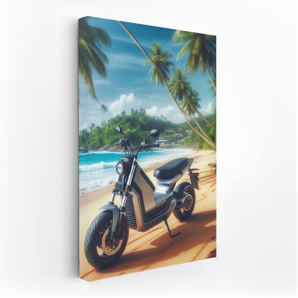 Electric Motorcycle on a Tropical Beach: An Adventure for Dreamers