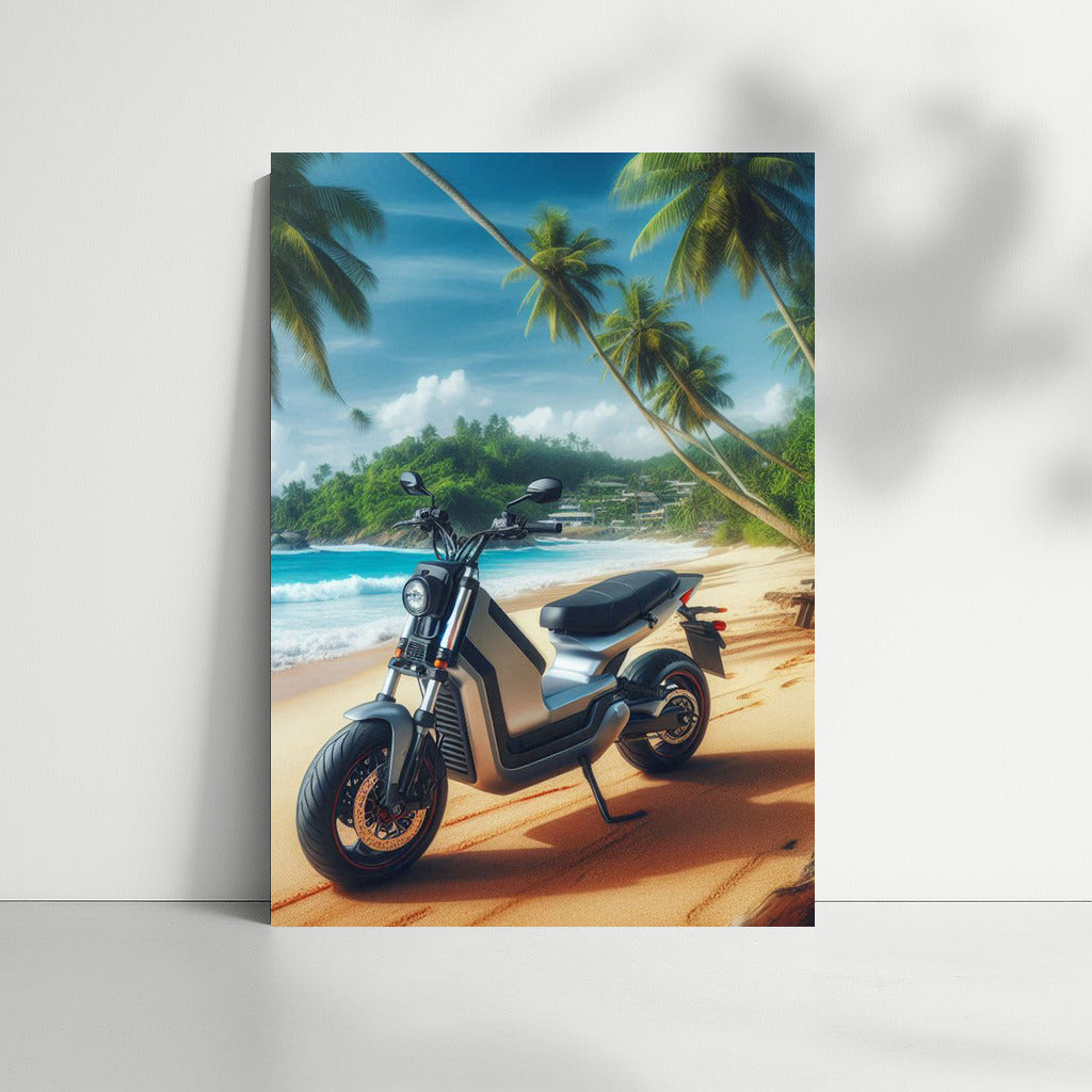 Electric Motorcycle on a Tropical Beach: An Adventure for Dreamers