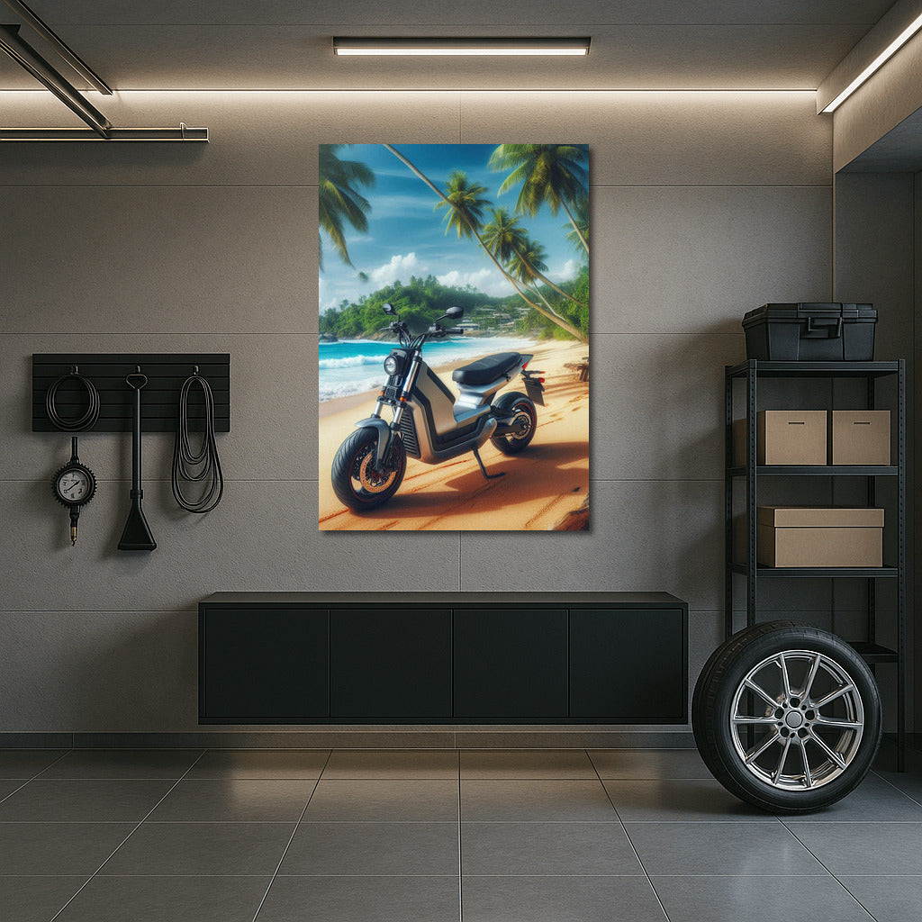 Electric Motorcycle on a Tropical Beach: An Adventure for Dreamers