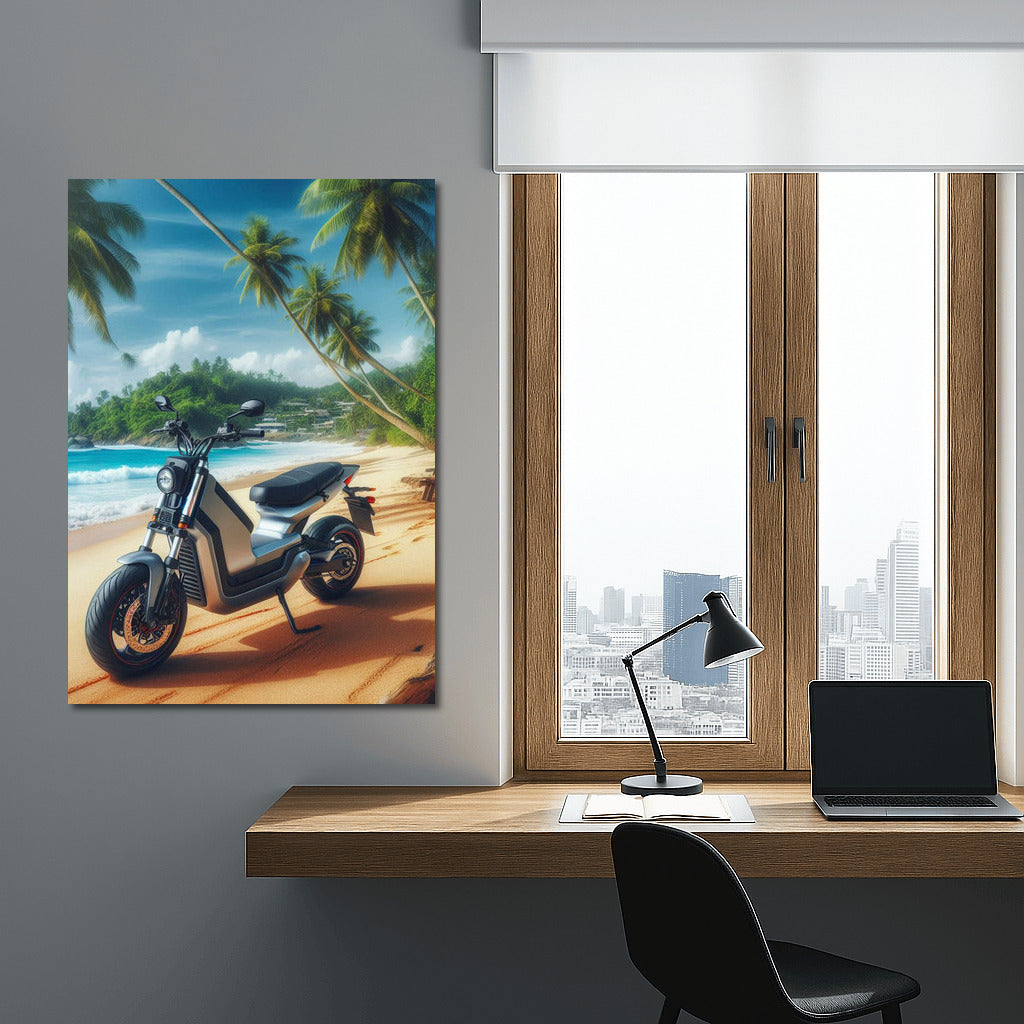 Electric Motorcycle on a Tropical Beach: An Adventure for Dreamers
