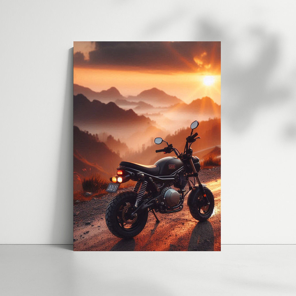 Sunset Journey: Minibike on Mountain Road