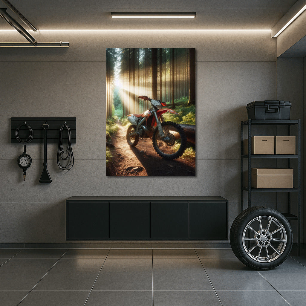 Motocross Bike on the Forest Trail: Freedom in the Sun