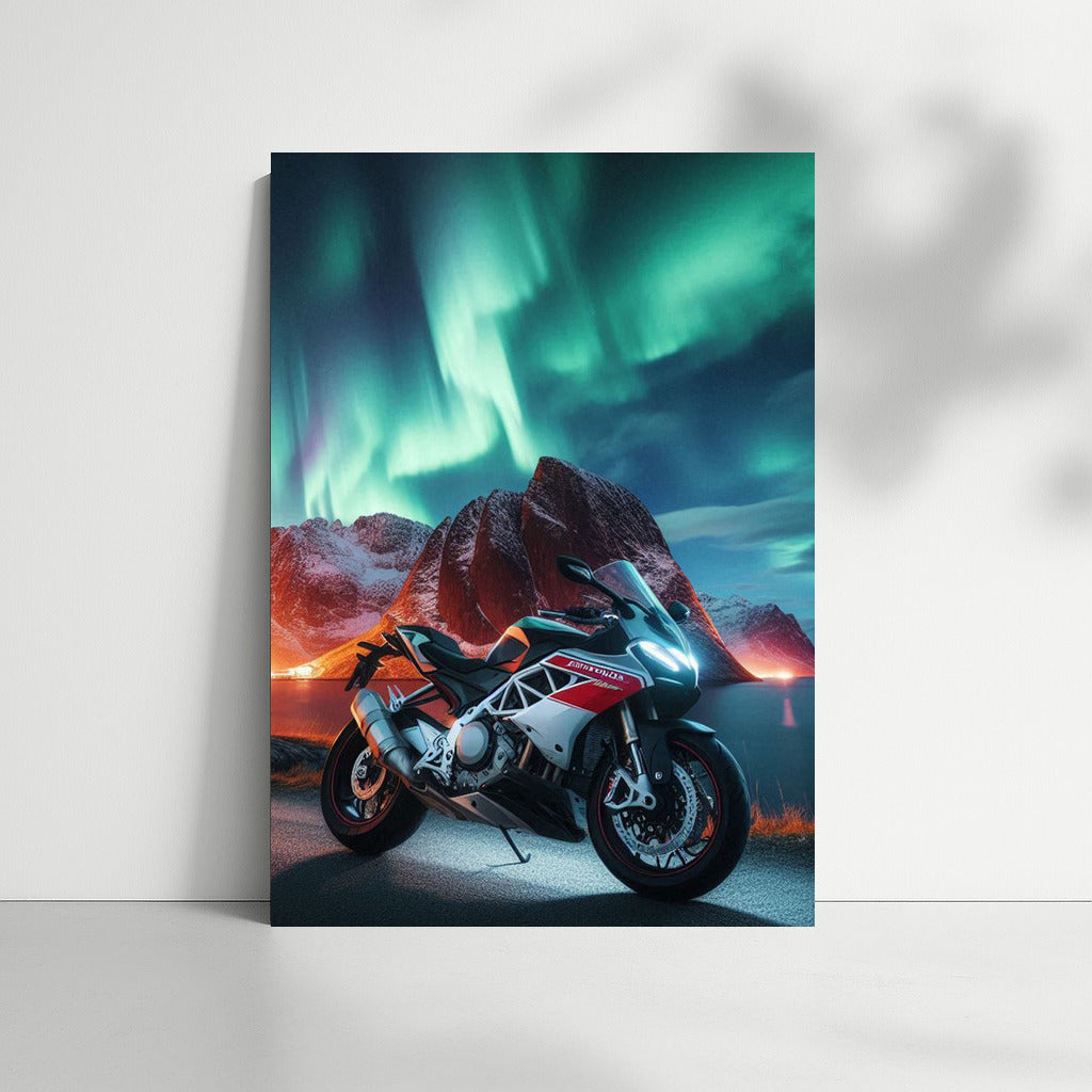 Northern Lights and Aprilia Motorcycle: Symphony of Speed