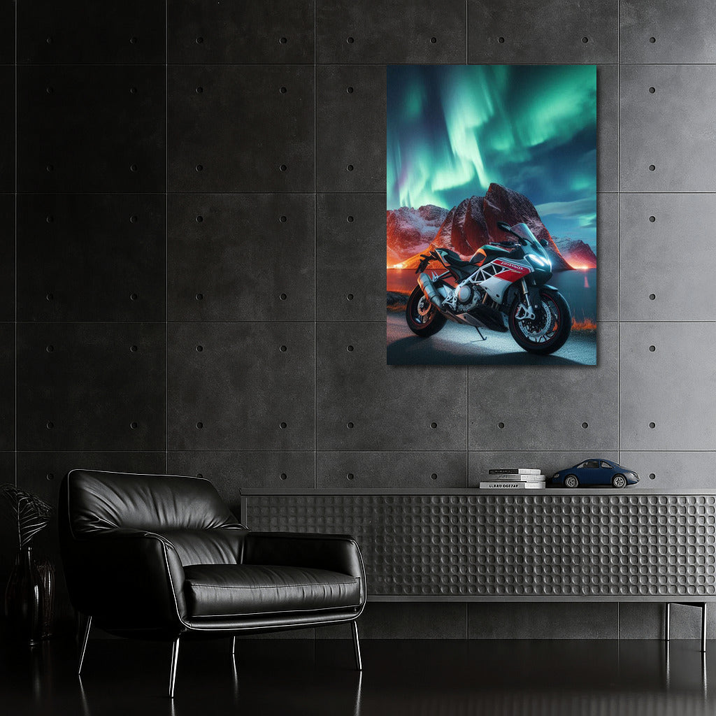 Northern Lights and Aprilia Motorcycle: Symphony of Speed