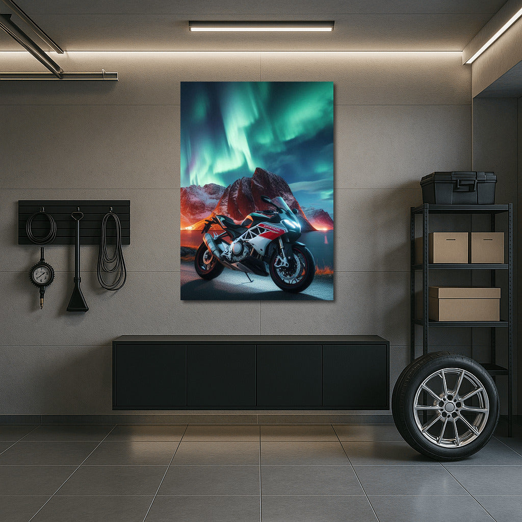 Northern Lights and Aprilia Motorcycle: Symphony of Speed