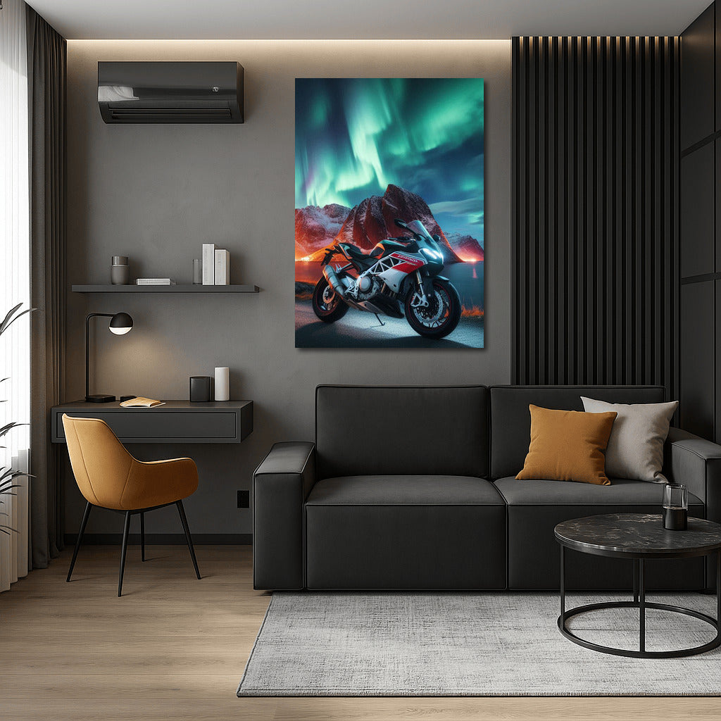 Northern Lights and Aprilia Motorcycle: Symphony of Speed