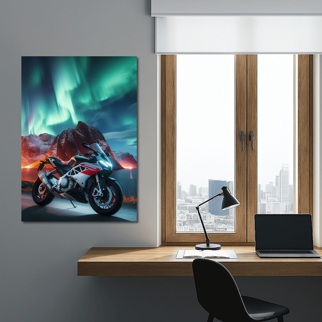 Northern Lights and Aprilia Motorcycle: Symphony of Speed