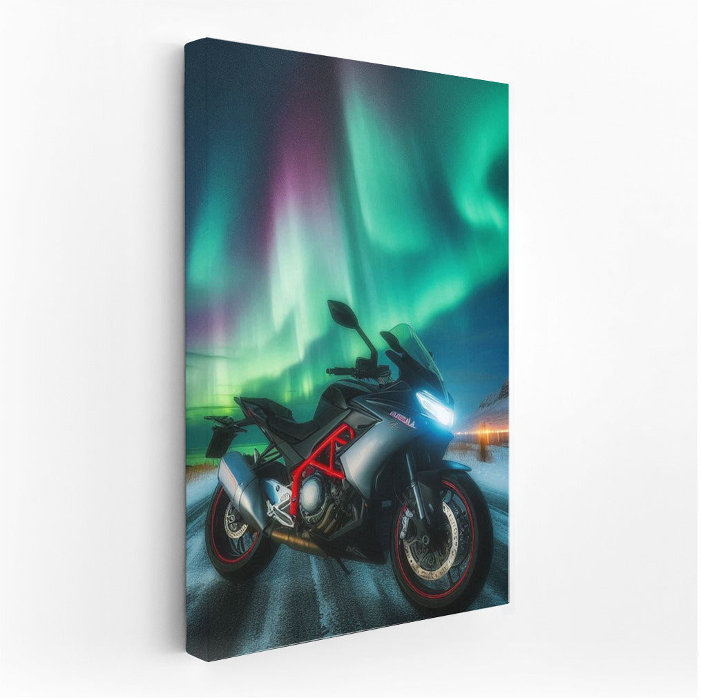 Northern Lights and Aprilia Motorcycle: Speed in the Dance of Nature