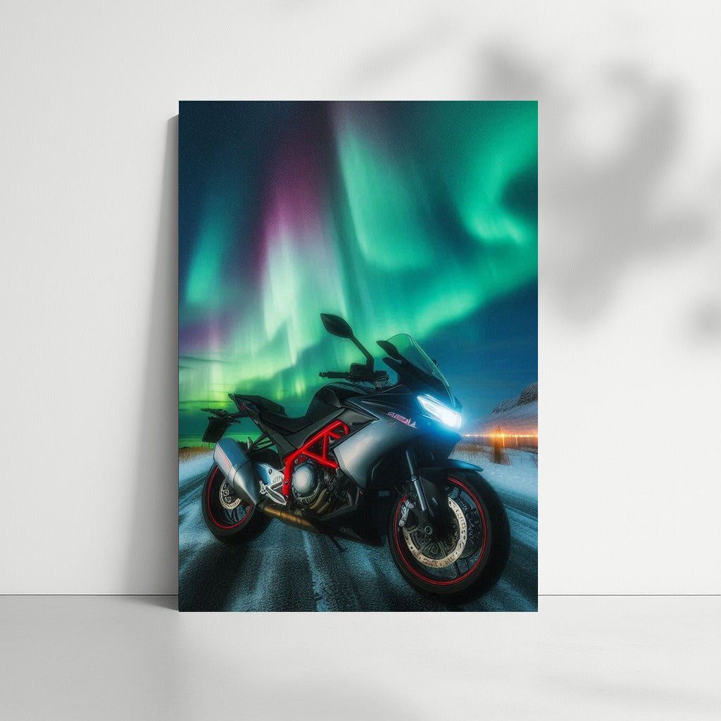 Northern Lights and Aprilia Motorcycle: Speed in the Dance of Nature
