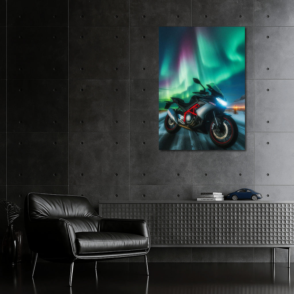 Northern Lights and Aprilia Motorcycle: Speed in the Dance of Nature