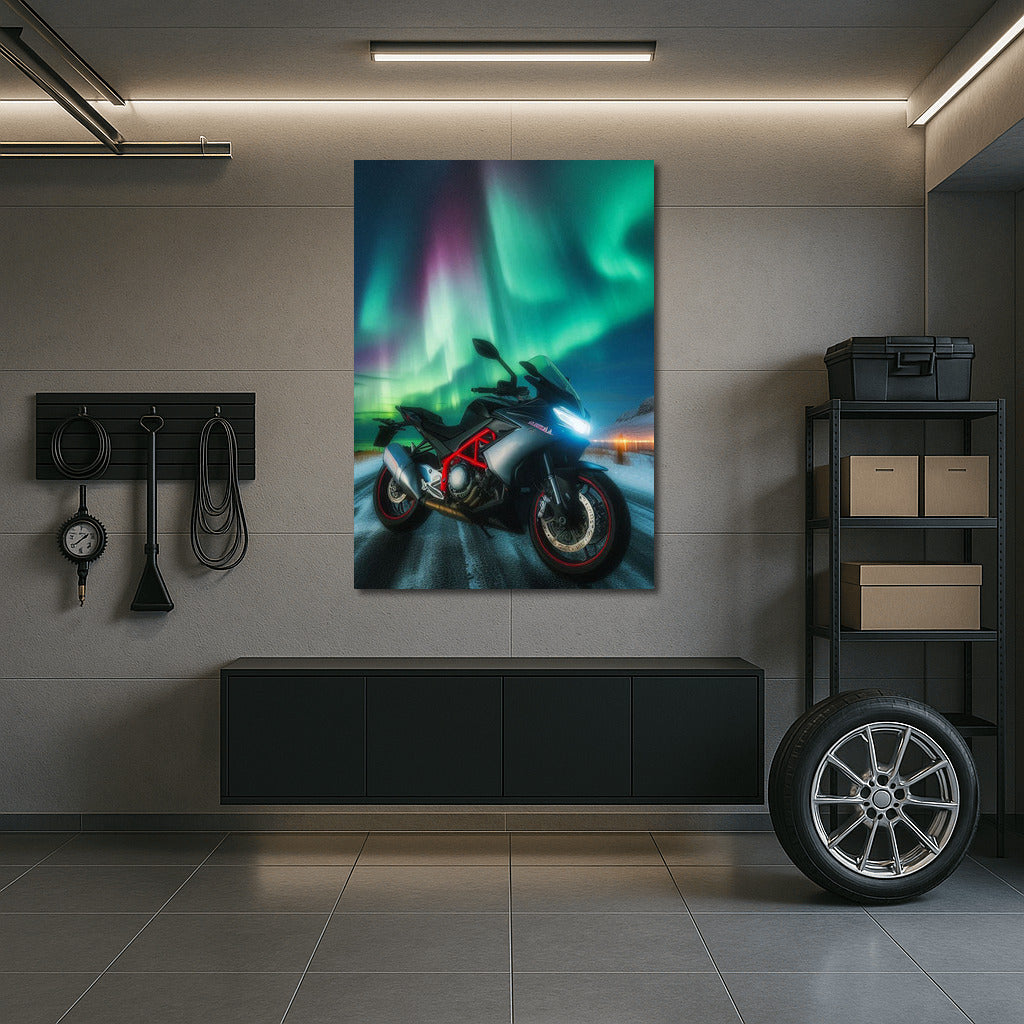 Northern Lights and Aprilia Motorcycle: Speed in the Dance of Nature
