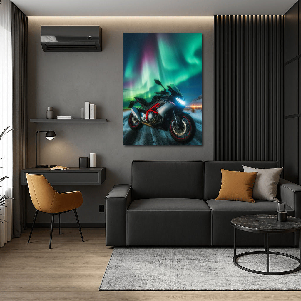 Northern Lights and Aprilia Motorcycle: Speed in the Dance of Nature