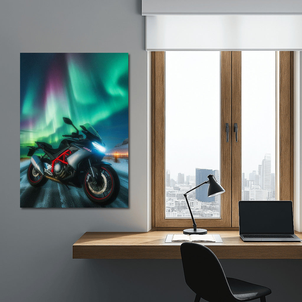Northern Lights and Aprilia Motorcycle: Speed in the Dance of Nature