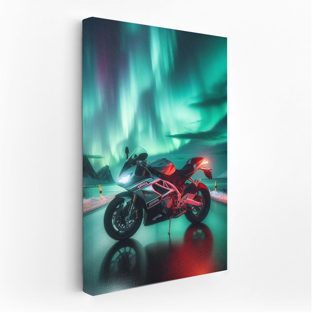 Northern Lights and Aprilia Motorcycle: Speed in the Dance of Nature