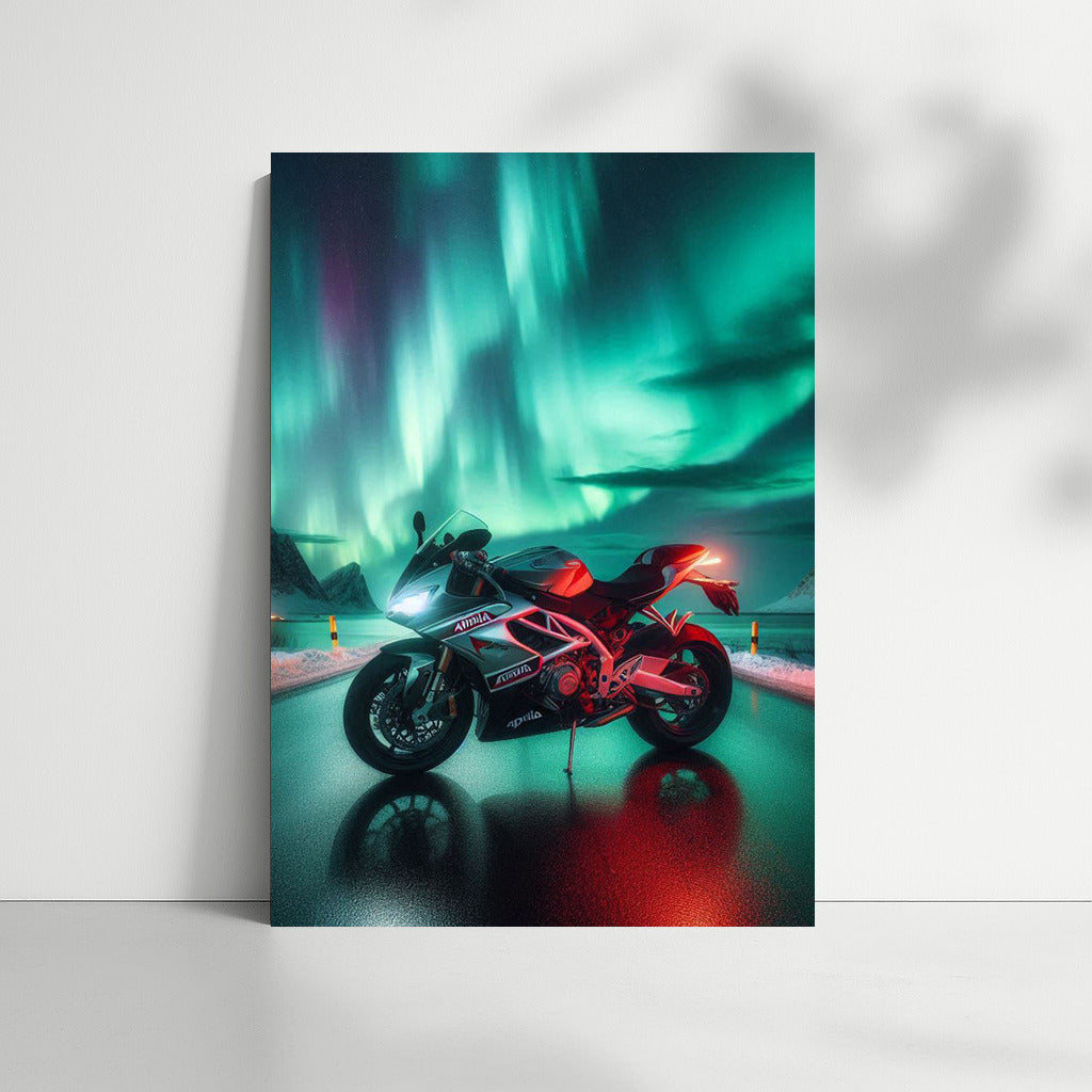 Northern Lights and Aprilia Motorcycle: Speed in the Dance of Nature
