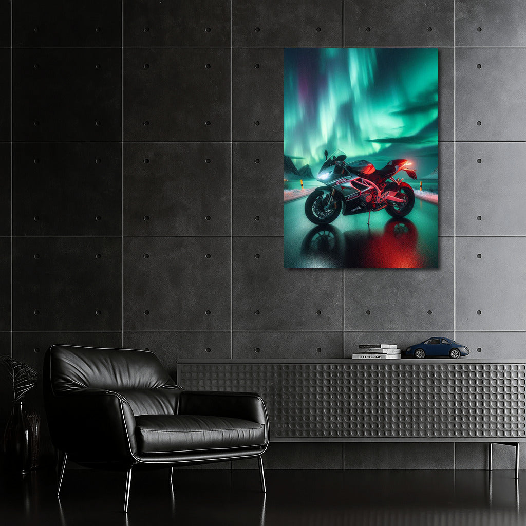 Northern Lights and Aprilia Motorcycle: Speed in the Dance of Nature