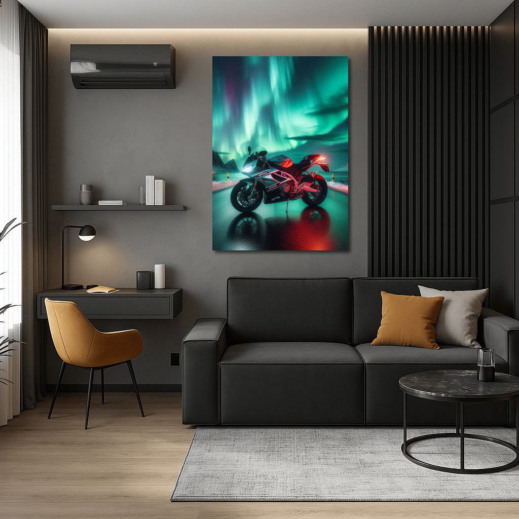Northern Lights and Aprilia Motorcycle: Speed in the Dance of Nature
