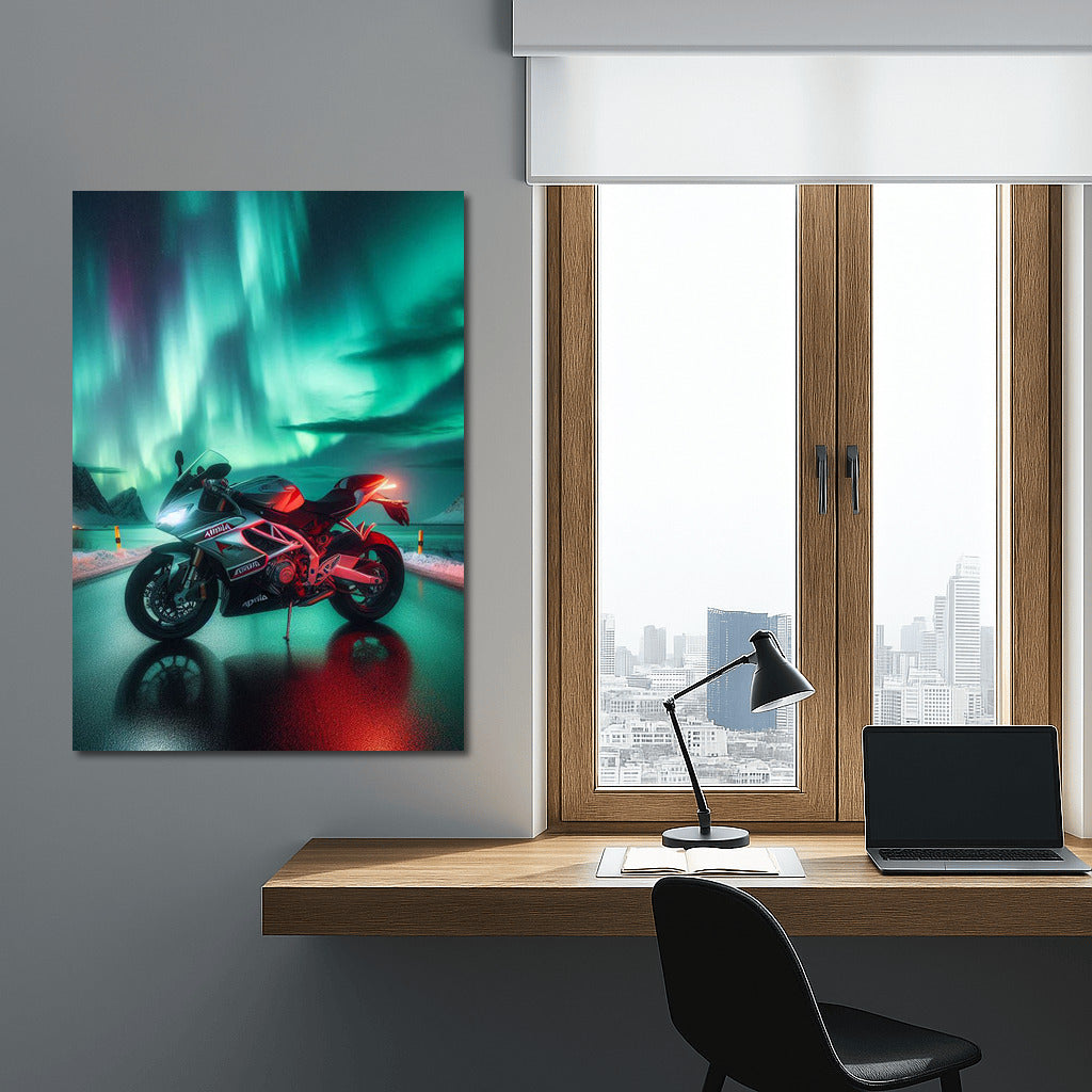 Northern Lights and Aprilia Motorcycle: Speed in the Dance of Nature