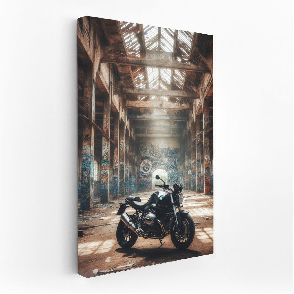 BMW Motorcycle in Abandoned Warehouse: Power and Style
