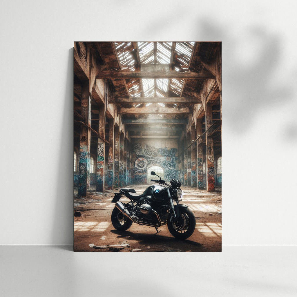 BMW Motorcycle in Abandoned Warehouse: Power and Style
