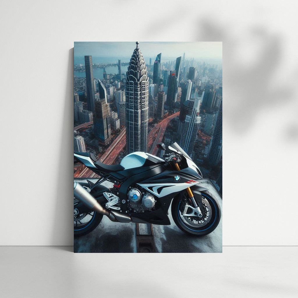 BMW Motorcycle on the Roof of a Skyscraper: Speed at Height