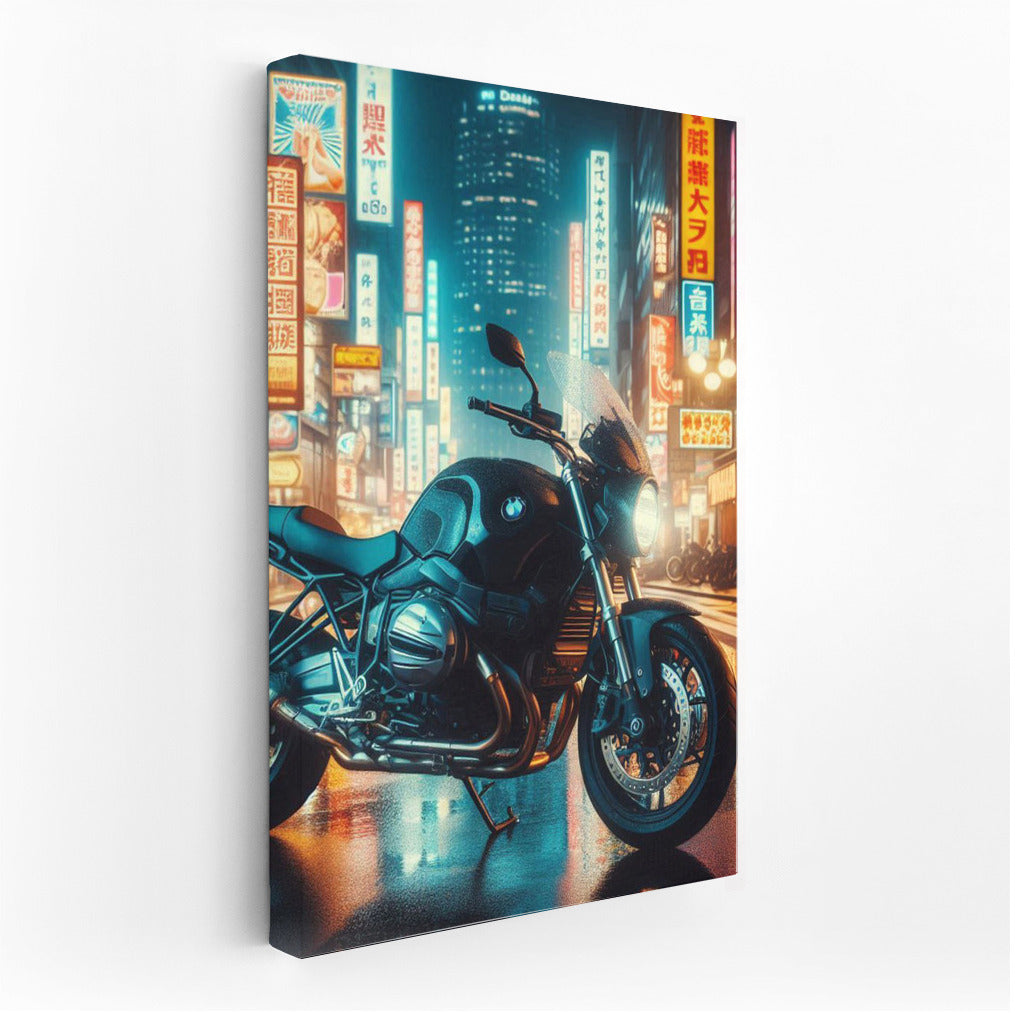 Night ride: BMW motorcycle on the city streets