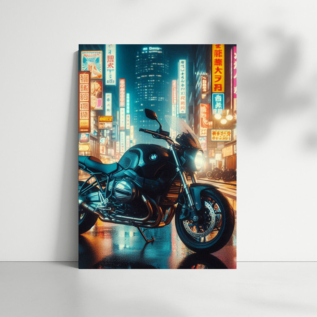 Night ride: BMW motorcycle on the city streets