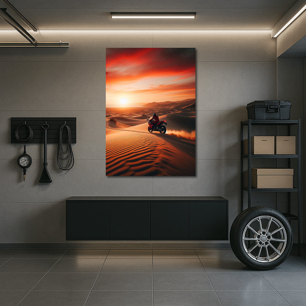 Sunset Freedom: Honda Motorcycle in the Desert