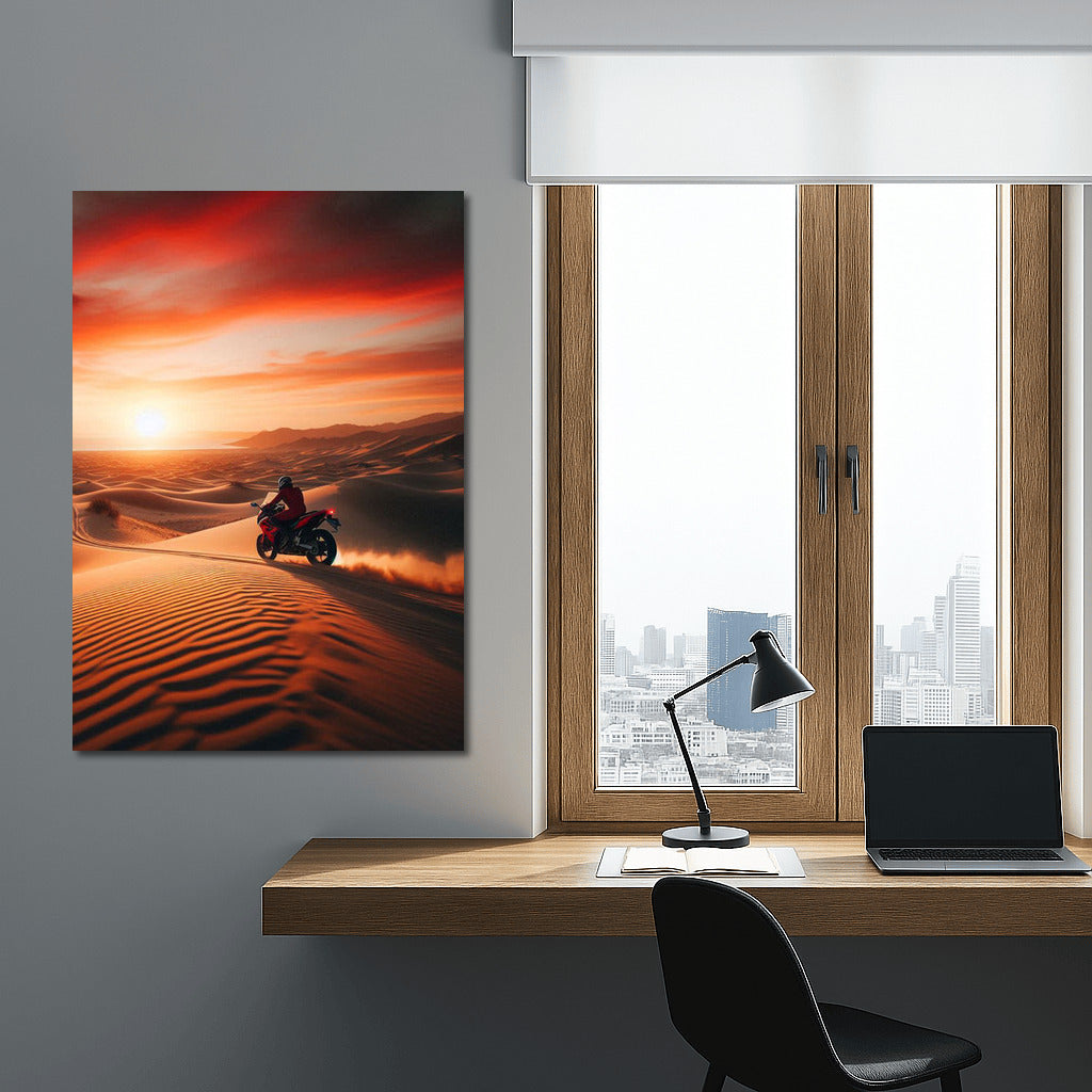 Sunset Freedom: Honda Motorcycle in the Desert