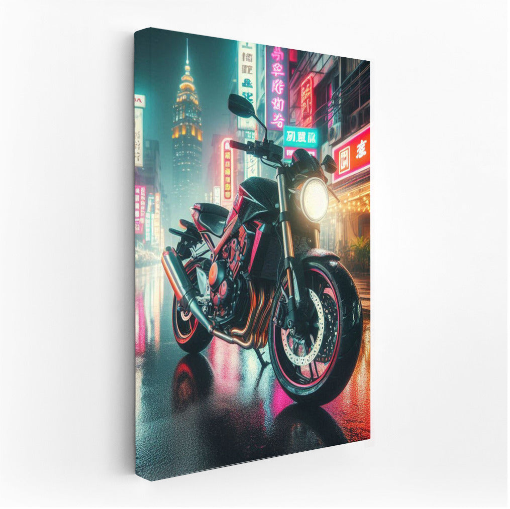 Neon Night: Honda Motorcycle in the City
