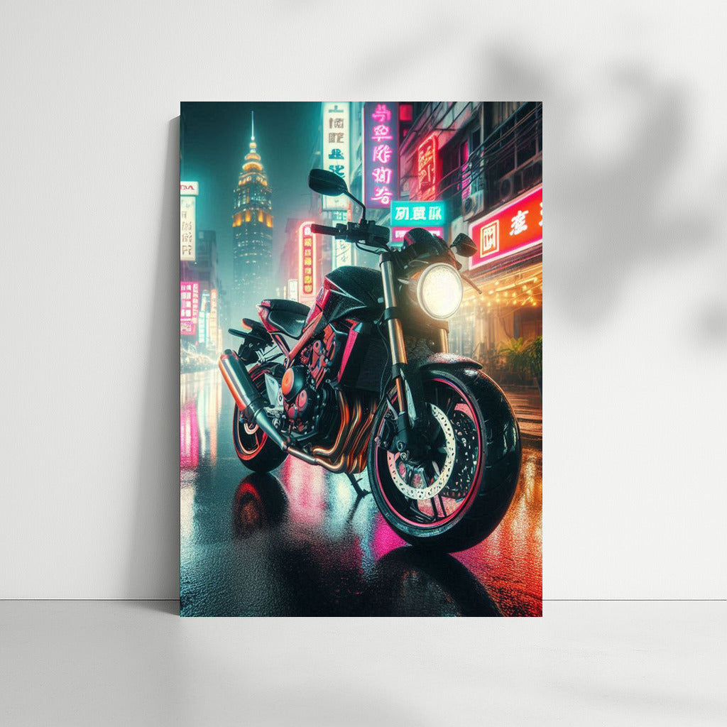 Neon Night: Honda Motorcycle in the City