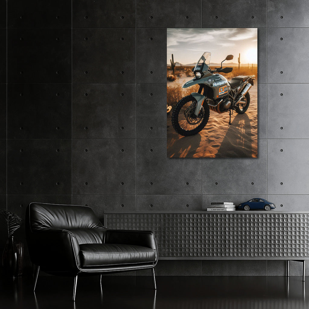 Sunset Journey: Husqvarna Motorcycle in the Desert