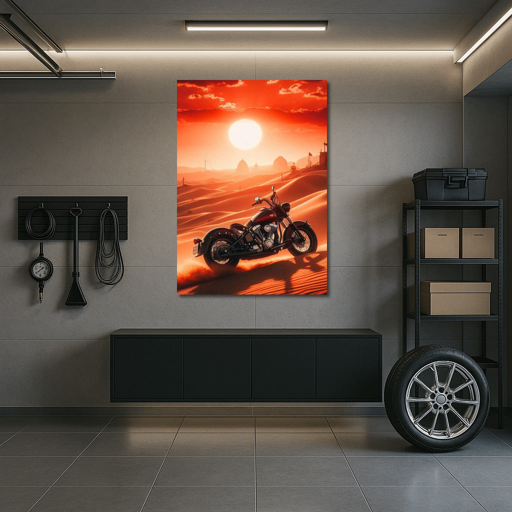 Sunset Freedom: Indian Motorcycle in the Desert