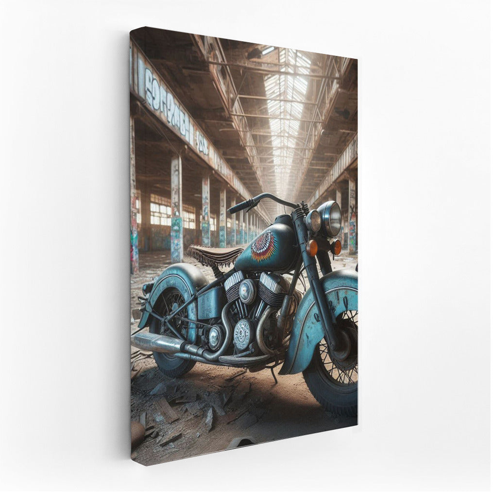 Freedom on an Indian: Motorcycle in an Abandoned Warehouse