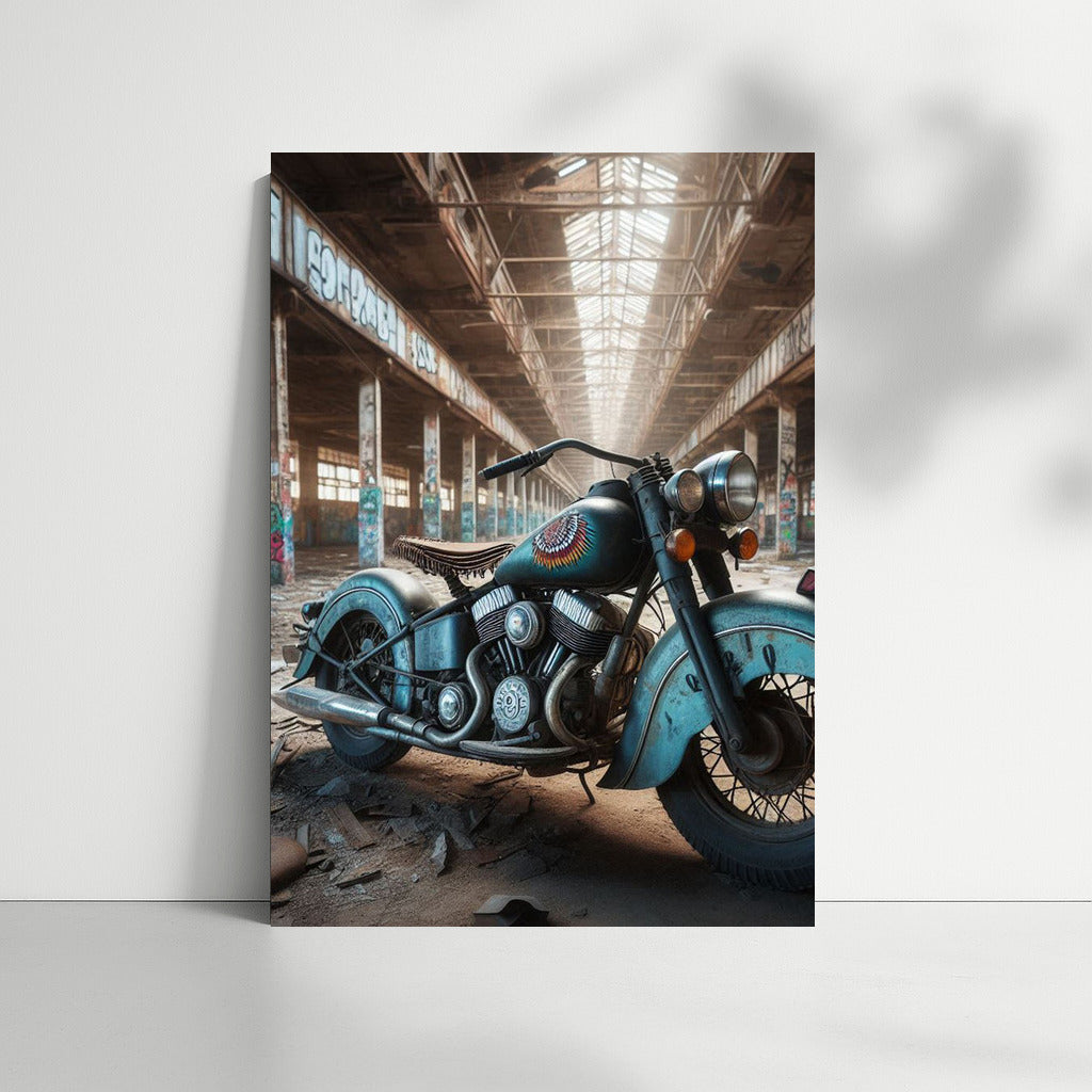 Freedom on an Indian: Motorcycle in an Abandoned Warehouse