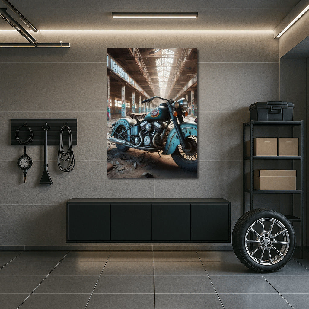 Freedom on an Indian: Motorcycle in an Abandoned Warehouse