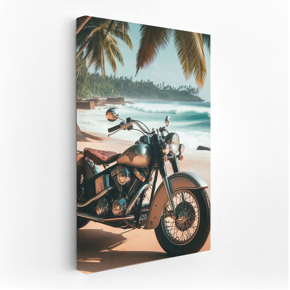 Freedom on an Indian: Motorbike Under the Palms of a Tropical Beach