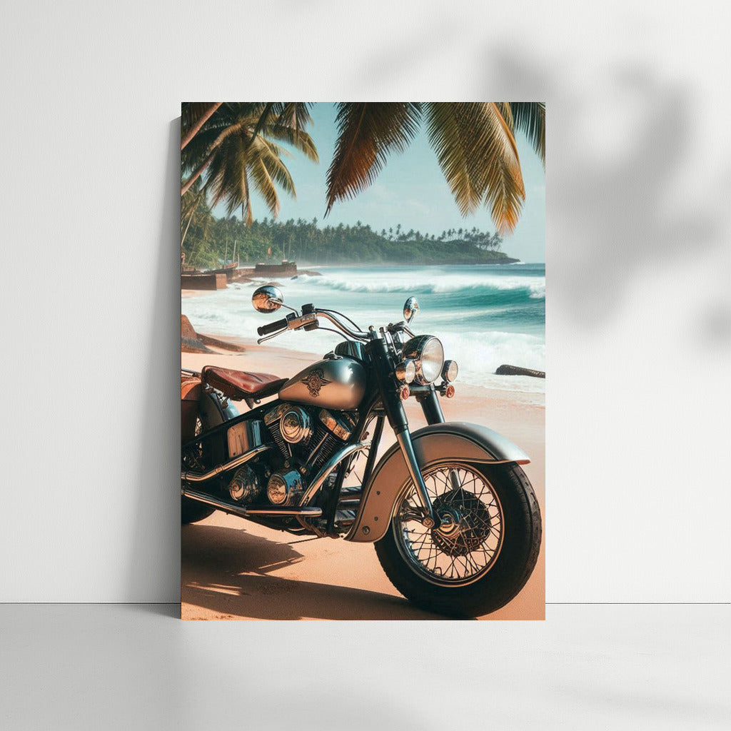 Freedom on an Indian: Motorbike Under the Palms of a Tropical Beach