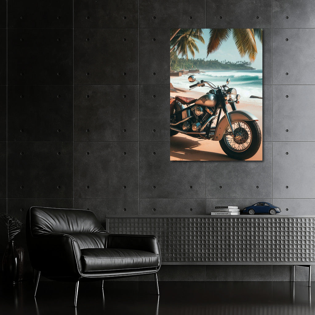 Freedom on an Indian: Motorbike Under the Palms of a Tropical Beach