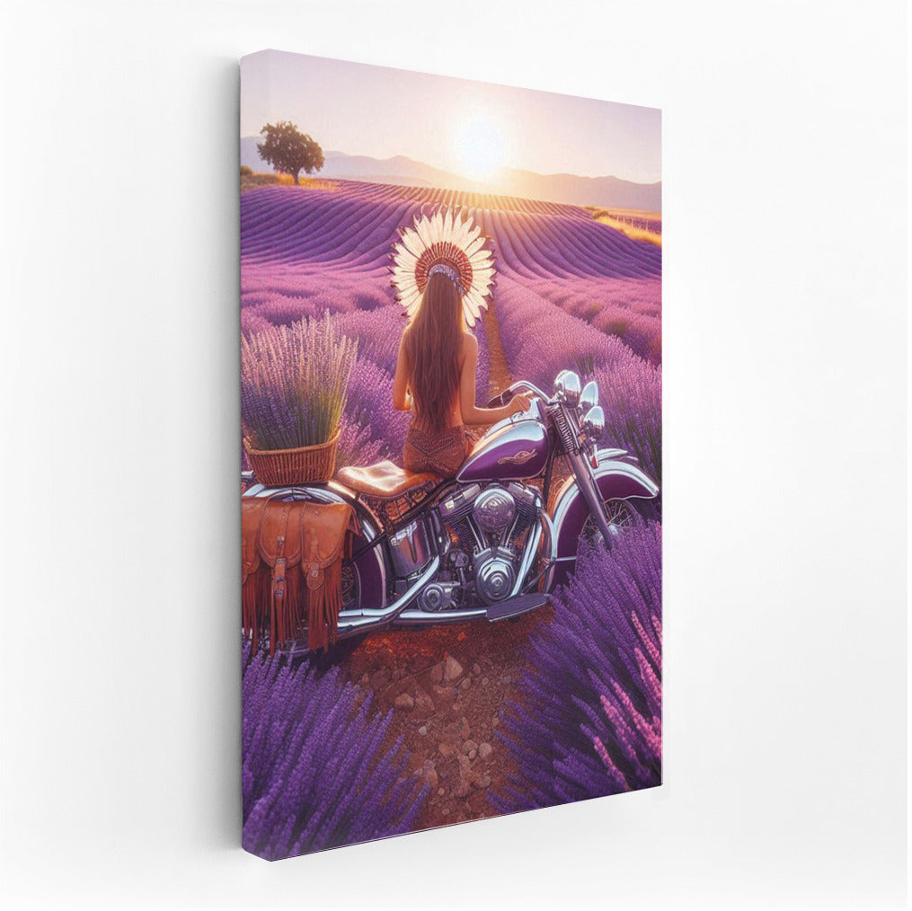 Lavender Horizons: Indian Motorcycle in Blooming Fields