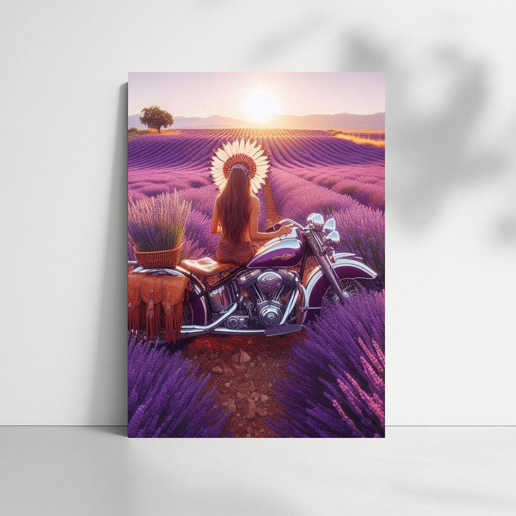 Lavender Horizons: Indian Motorcycle in Blooming Fields