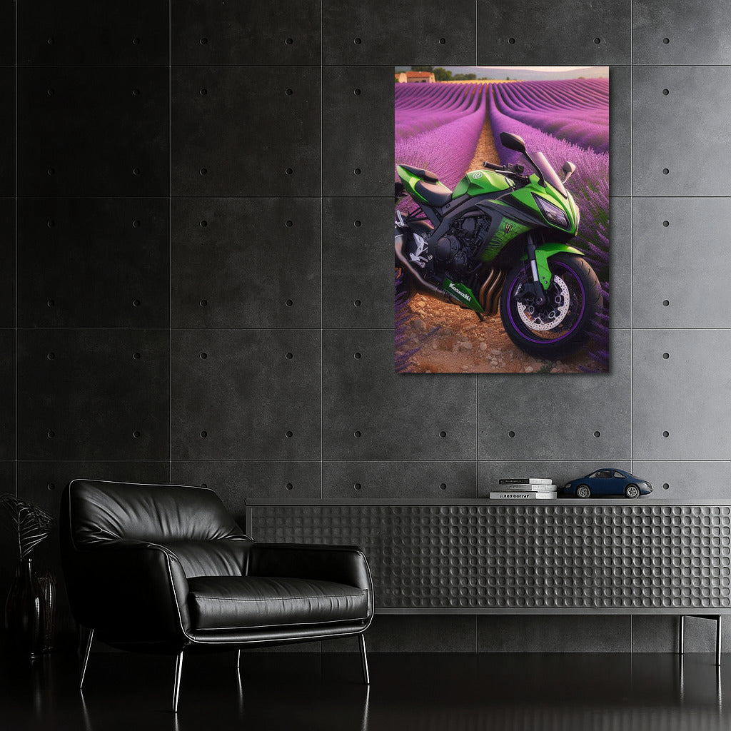 Green Kawasaki in Lavender Fields: An Explosion of Color and Speed
