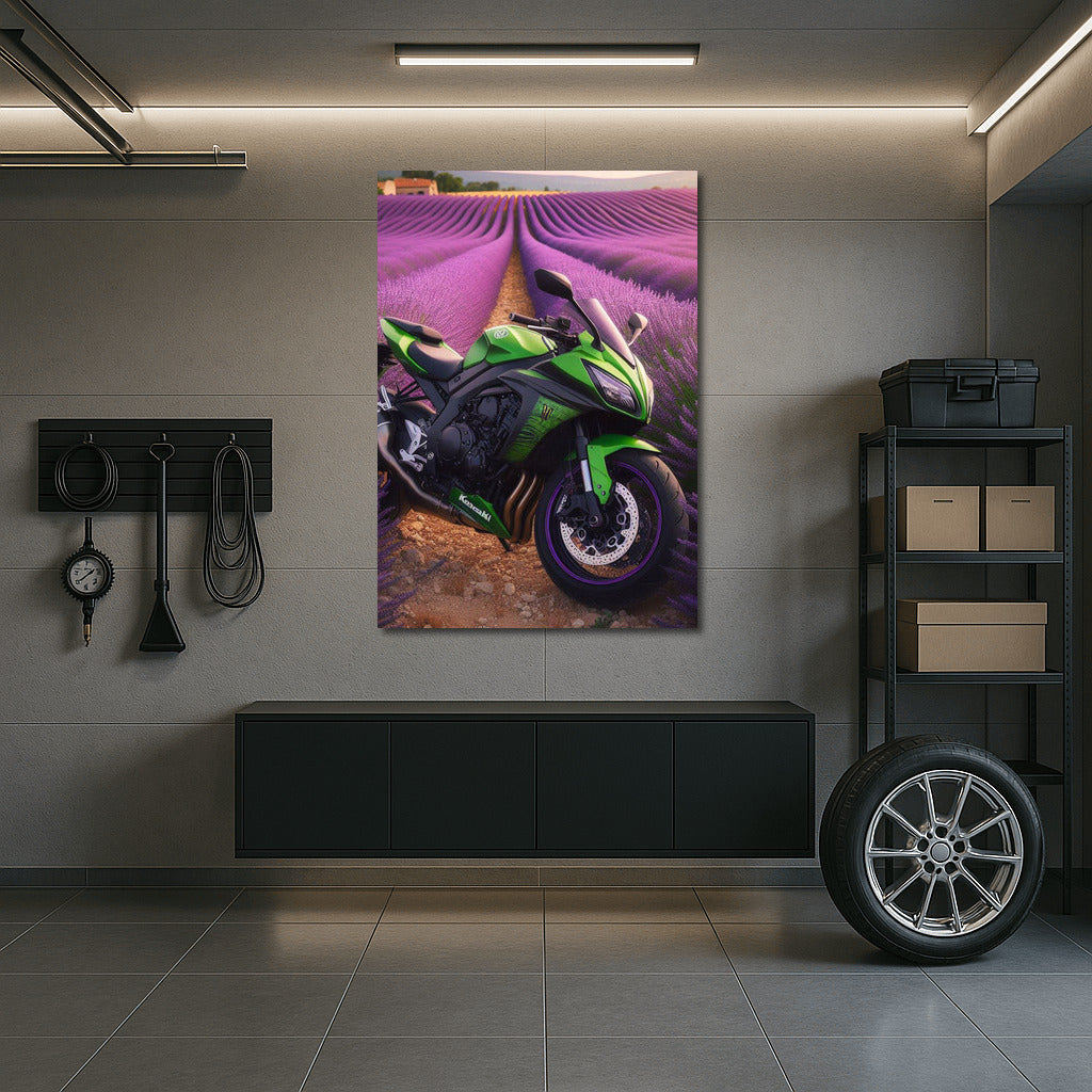 Green Kawasaki in Lavender Fields: An Explosion of Color and Speed