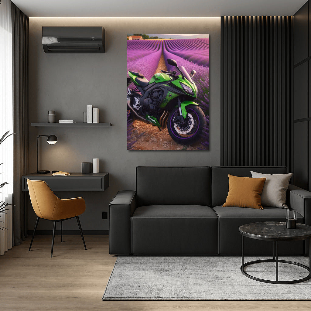 Green Kawasaki in Lavender Fields: An Explosion of Color and Speed