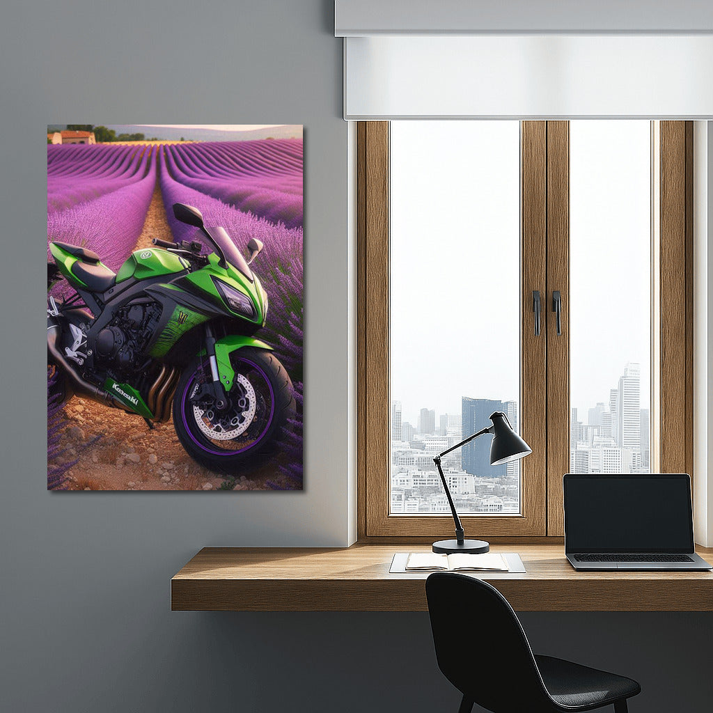 Green Kawasaki in Lavender Fields: An Explosion of Color and Speed