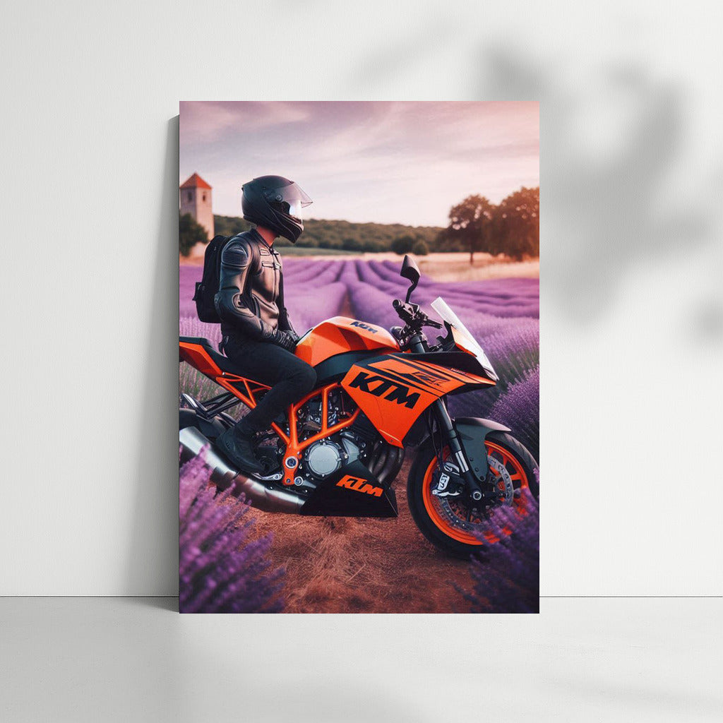 Roaring KTM in Lavender Fields: Adventure on Two Wheels